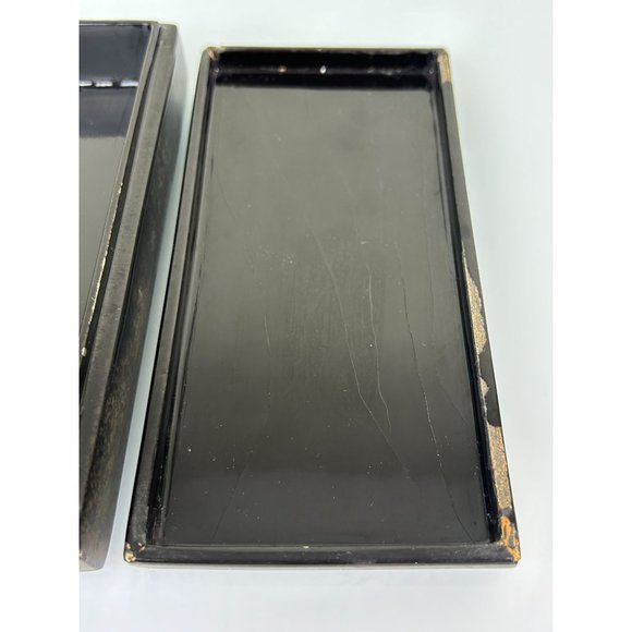 Vintage Oriental Black Lacquer Iridescent Mother Pearl Inlay Lidded Trinket Box - Picture 13 of 16